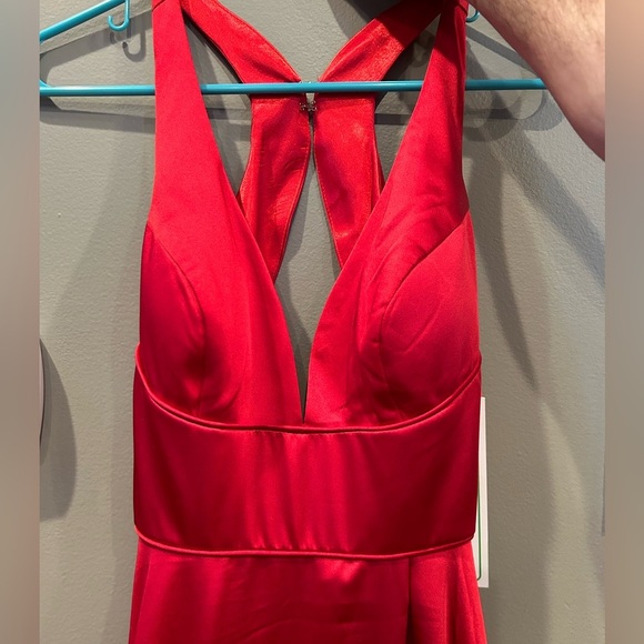 Dave & Johnny Prom Dress Red size 3/4 Satin Gown Style A7454 Slit - Picture 8 of 16